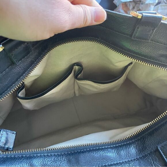 Tory Burch Black Holland Satchel Handbag Leather preowned - Picture 13 of 13